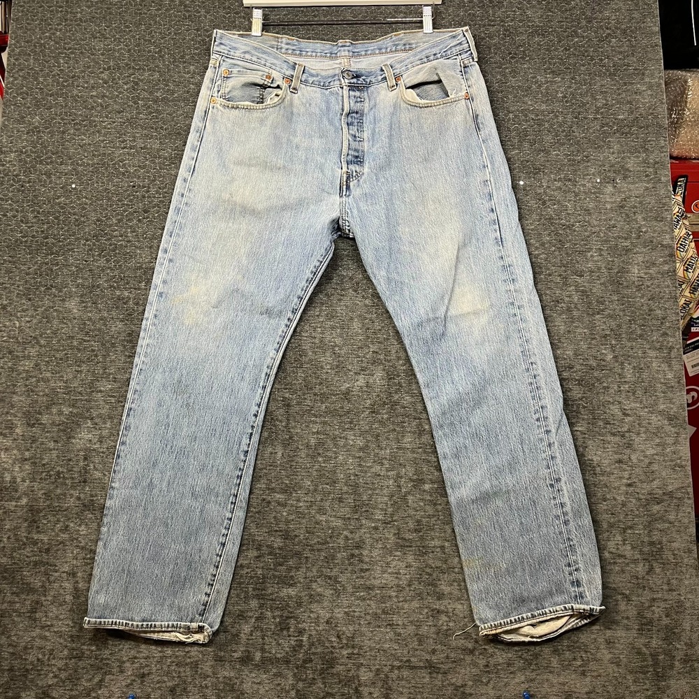 Levi's 501 Straight Jeans Men's Blue Denim Pockets Classic Button Fly - 38X32